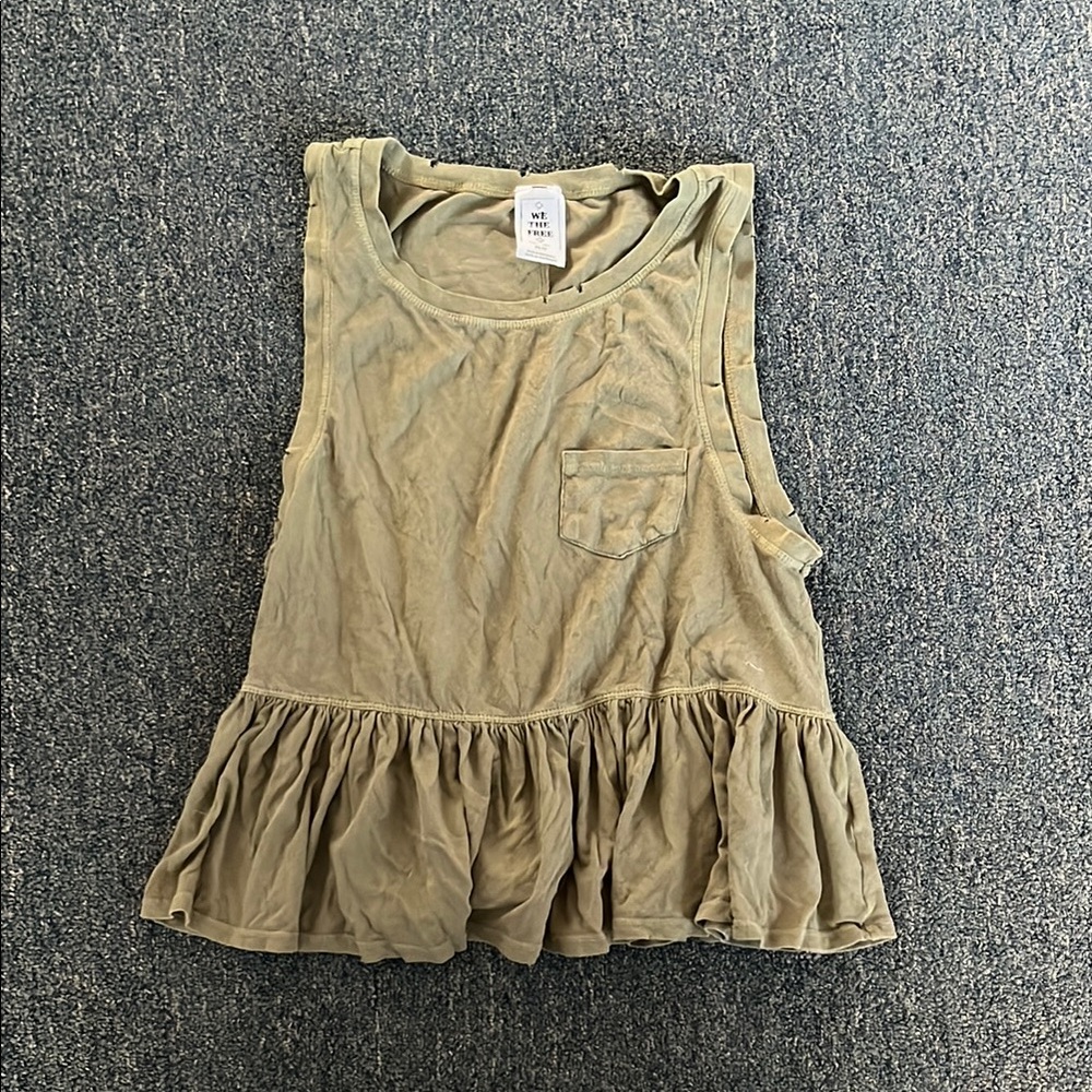 We The Free Green Tank Top with Ruffled Peplum Style